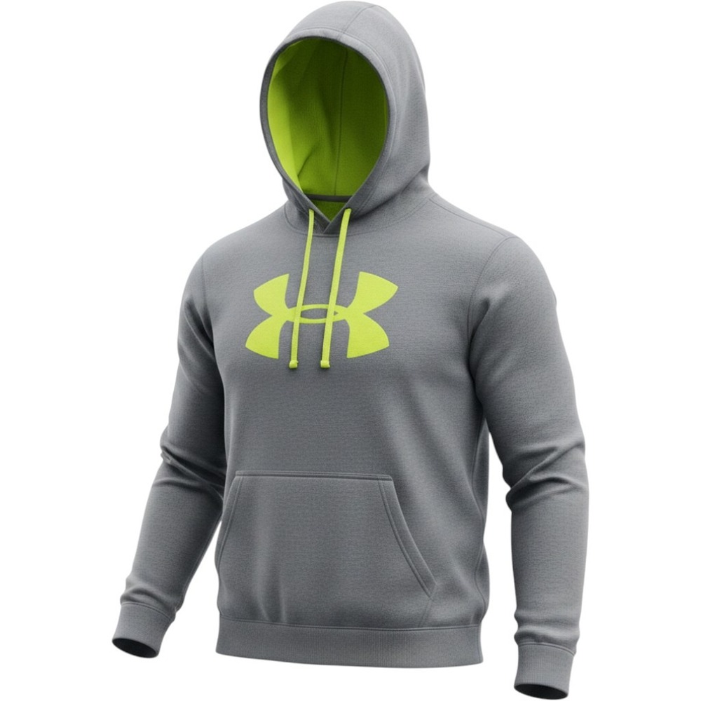 Under Armour Mens XL Loose Big Logo Hoodie Gray Lime Green Pullover Fleece